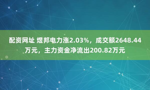 配资网址 煜邦电力涨2.03%，成交额2648.44万元，主力资金净流出200.82万元